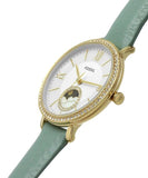 Buy Shop Fossil Jacqueline Analog Moonphase Mother of Pearl White Dial Green Leather Strap Watch for Women - ES5168 USA Online