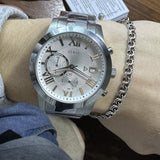 Guess Atlas Chronograph Silver Dial Silver Steel Strap Watch For Men - W0668G7