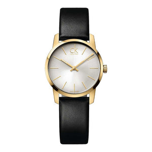 Buy Shop Calvin Klein City Silver Dial Black Leather Strap Watch For Women - K2G23520 USA Online