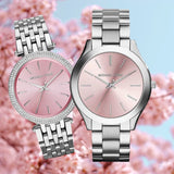 Buy Shop Michael Kors Slim Runway Quartz Pink Dial Silver Steel Strap Watch For Women - MK3380 USA Online