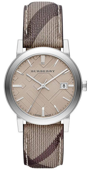 Buy Shop Burberry The City Grey Dial Checked Grey Leather Strap Watch for Women - BU9118 USA Online