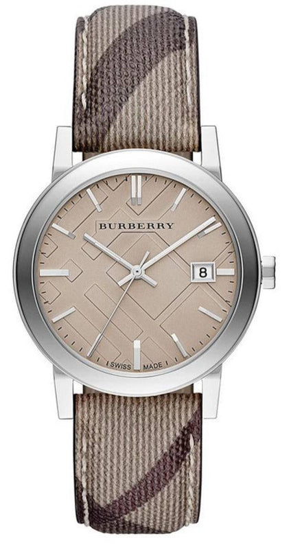 Buy Shop Burberry The City Grey Dial Checked Grey Leather Strap Watch for Women - BU9118 USA Online
