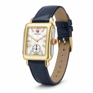Buy Shop Michele Deco Silver Dial Blue Leather Strap Watch For Women - MWW06V000048 USA Online