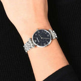 Buy Shop Emporio Armani Gianni T Bar Dark Blue Dial Silver Stainless Steel Watch For Women - AR11091 USA Online