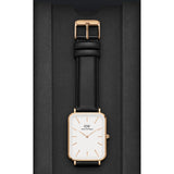 Buy Shop Daniel Wellington Quadro White Dial Black Leather Strap Watch For Women - DW00100450 USA Online