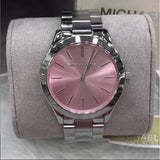 Buy Shop Michael Kors Slim Runway Quartz Pink Dial Silver Steel Strap Watch For Women - MK3380 USA Online