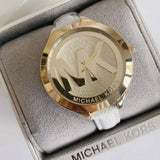 Buy Shop Michael Kors Slim Runway Quartz Gold Dial White Leather Strap Watch For Women - MK2389 USA Online