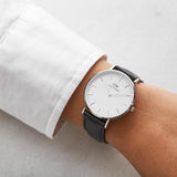 Buy Shop Daniel Wellington Classic Sheffield White Dial Black Leather Strap Watch For Women - DW00100053 USA Online
