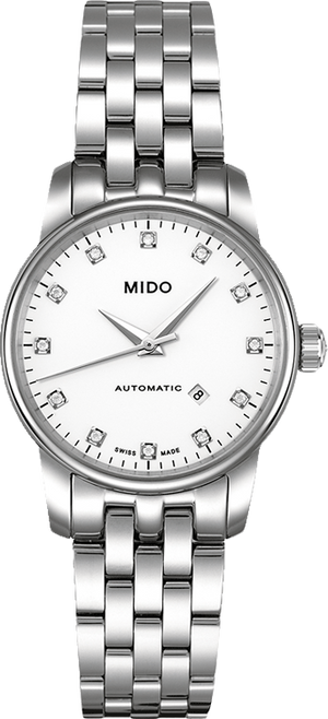 Mido Baroncelli III Automatic Diamonds White Dial Silver Steel Strap Watch For Women - M7600.4.66.1