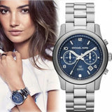 Buy Shop Michael Kors Hunger Stop 100 Series Navy Blue Dial Silver Steel Strap Watch for Women - MK5814 USA Online