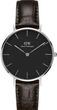 Buy Shop Daniel Wellington Classic Petite York Black Dial Brown Leather Strap Watch For Women - DW00100182 USA Online