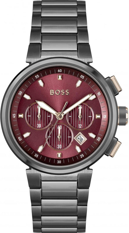 Buy Shop Hugo Boss One Chronograph Red Dial Grey Steel Strap Watch For Men - 1514000 USA Online