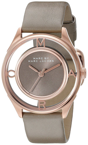 Marc Jacobs Tether Grey Dial Beige Leather Strap Watch for Women - MBM1375