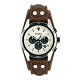 Fossil Coachman Chronograph White Dial Brown Leather Strap Watch for Men - CH2890