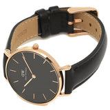 Buy Shop Daniel Wellington Petite Sheffield Black Dial Black Leather Strap Watch For Women - DW00100168 USA Online