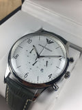 Buy Shop Emporio Armani Classic Chronograph Silver Dial Grey Leather Strap Watch For Men - AR1861 USA Online