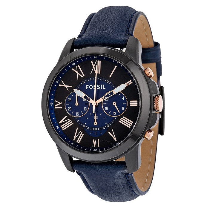Buy Shop Fossil Grant Chronograph Black Dial Blue Leather Strap Watch for Men - FS5061 USA Online