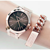 Buy Shop Michael Kors Slim Runway Brown Dial Rose Gold Stainless Steel Strap Watch for Women - MK3181 USA Online