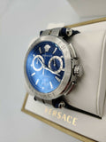 Versace Aion Chronograph Quartz Blue Dial Blue Leather Strap Watch for Men - VE1D01220