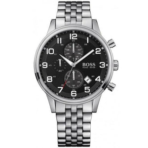 Buy Shop Hugo Boss Aeroliner Chronograph Quartz Black Dial Silver Steel Strap Watch For Men - HB1512446 USA Online