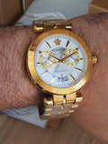 Versace Chronograph White Dial Gold Steel Strap Watch for Men - VBR060017