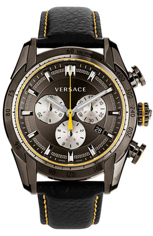 Buy Shop Versace V Ray Chronograph Grey Dial Black Leather Strap Watch for Men - VDB020014 USA Online
