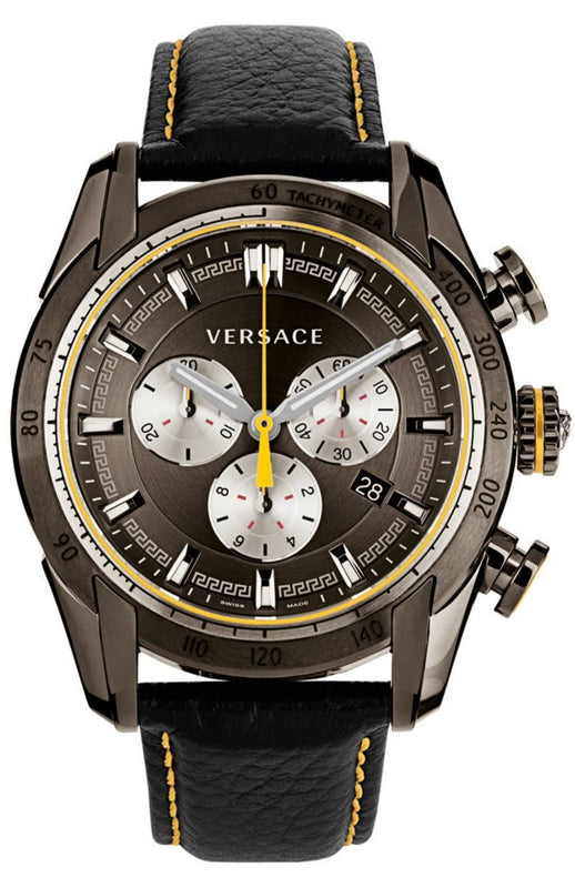 Buy Shop Versace V Ray Chronograph Grey Dial Black Leather Strap Watch for Men - VDB020014 USA Online