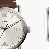 Buy Shop Fossil The Commuter White Dial Brown Leather Strap Watch for Men - FS5275 USA Online