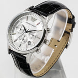 Buy Shop Emporio Armani Classic Chronograph Silver Dial Black Leather Strap Watch For Men - AR2432 USA Online