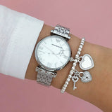 Buy Shop Emporio Armani Gianni T Bar White Marble Dial Silver Steel Strap Watch For Women - AR11170 USA Online