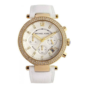 Buy Shop Michael Kors Parker White Dial with Diamonds White Leather Strap Watch for Women - MK2290 USA Online