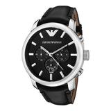 Buy Shop Emporio Armani Classic Chronograph Black Dial Black Leather Strap Watch For Men - AR0431 USA Online