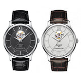 Buy Shop Tissot T Classic Tradition Powermatic 80 Open Heart Silver Dial Brown Leather Strap Watch for Men - T063.907.16.038.00 USA Online