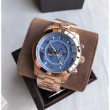 Buy Shop Michael Kors Runway Stop Hunger Quartz Blue Dial Rose Gold Steel Strap Watch For Men - MK8358 USA Online