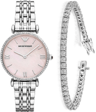 Buy Shop Emporio Armani Gianni T Bar Pink Mother of Pearl Dial Silver Steel Strap Watch For Women - AR1779 USA Online