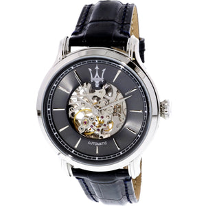 Buy Shop Maserati Epoca Automatic Skeleton Dial Black Leather Strap Watch For Men - R8821118002 USA Online