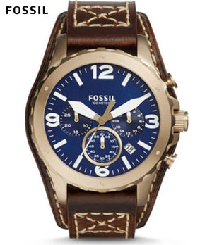 Buy Shop Fossil Nate Chronograph Blue Dial Brown Leather Strap Watch for Men - JR1505 USA Online