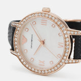 Buy Shop Emporio Armani Cleo Three-Hand Mother of Pearl Dial Black Leather Strap Watch For Women - AR11485 USA Online