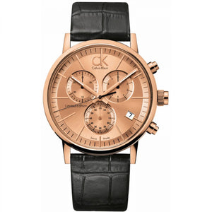 Buy Shop Calvin Klein Post Minimal Chronograph Rose Gold Dial Black Leather Strap Watch for Men - K7627201 USA Online