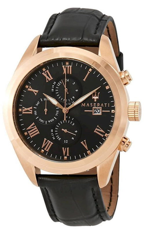Buy Shop Maserati Traguardo Chronograph Black Dial Black Leather Strap Watch For Men - R8871612002 USA Online