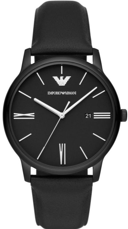 Buy Shop Emporio Armani Minimalist Analog Black Dial Black Leather Strap Watch For Men - AR11573 USA Online