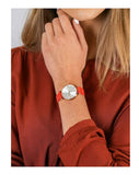 Buy Shop Emporio Armani Gianni T Bar Silver Dial Red Leather Strap Watch For Women - AR1876 USA Online