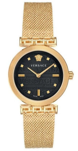Buy Shop Versace Meander Black Dial Gold Mesh Bracelet Watch for Women - VELW00720 USA Online