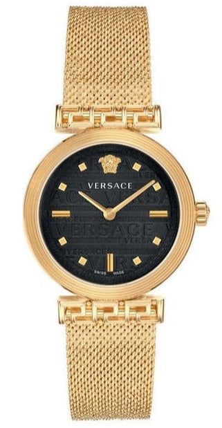 Buy Shop Versace Meander Black Dial Gold Mesh Bracelet Watch for Women - VELW00720 USA Online
