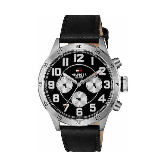 Buy Shop Tommy Hilfiger Sport Chronograph Black Dial Black Leather Strap Watch for Men - 1791050 USA Online