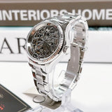 Buy Shop Fossil Rye Automatic Skeleton Silver Dial Silver Steel Strap Watch for Women - BQ3753 USA Online