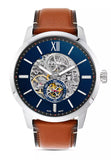 Buy Shop Fossil Townsman Automatic Skeleton Blue Dial Brown Leather Strap Watch for Men - ME3154 USA Online