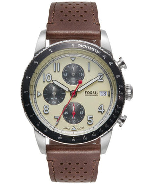 Buy Shop Fossil Sport Tourer Chronograph White Dial Brown Leather Strap Watch for Men - FS6042 USA Online