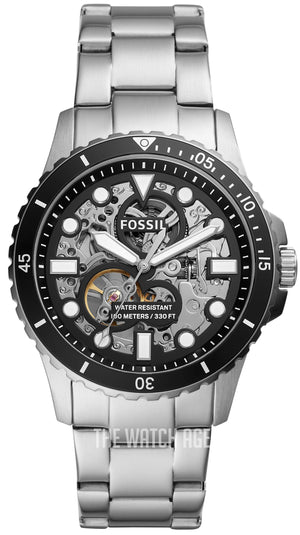 Buy Shop Fossil FB-01 Automatic Skeleton Black Dial Silver Steel Strap Watch for Men - ME3190 USA Online