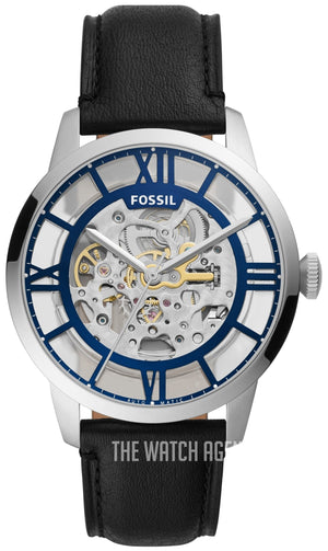 Buy Shop Fossil Townsman Automatic Skeleton Blue Dial Black Leather Strap Watch for Men - ME3200 USA Online